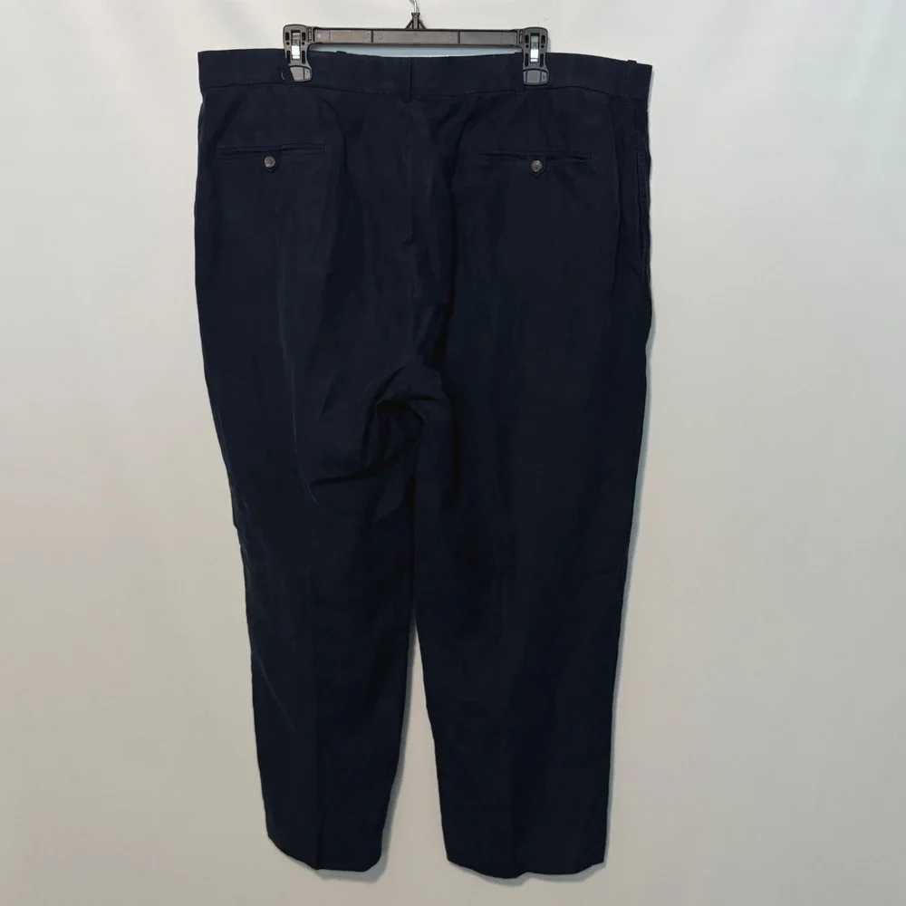 Polo Ralph Lauren Linen Silk Dress Pants Mens 42x30 Navy Pleated Trousers Slacks
